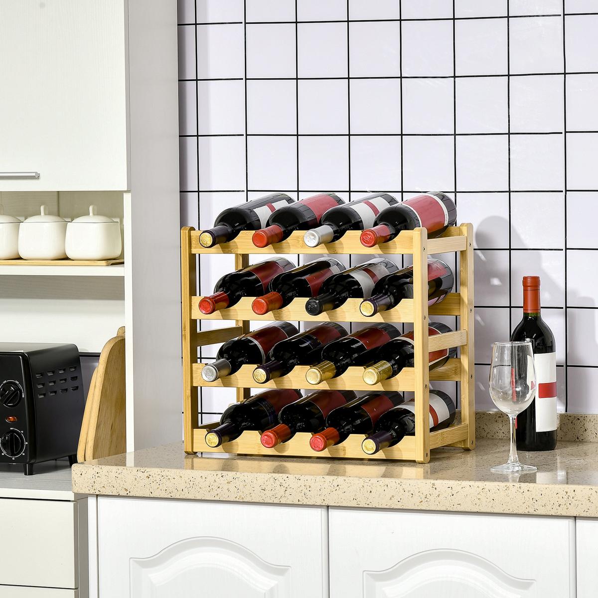 WEINREGAL Flaschenregal Weinhalter für 16 Flaschen Standregal aus Bambus Natur - Naturfarben, Naturmaterialien (23.5/38/43cm) - HOMCOM