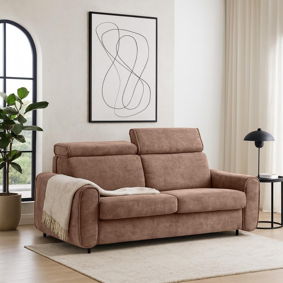 SCHLAFSOFA Pavarti mit italienischem Gestell, 140x195, Hellbraun - Hellbraun/Schwarz, Holzwerkstoff/Textil (194/88/100cm) - Beautysofa