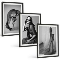 BILDER SET 3er Set - 40x60 cm Schwarzer Rahmen - Schwarz-Weiß-Porträts von Frauen - Schwarz, Kunststoff (40/60cm) - TULUP