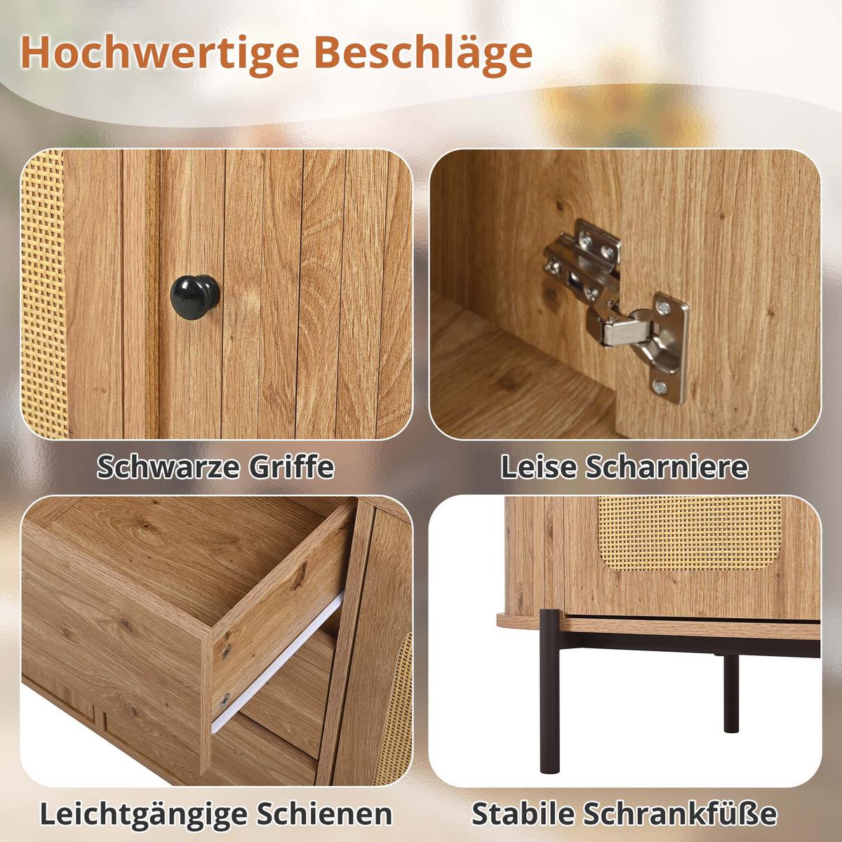 SIDEBOARD in holzoptik mit rattan, ovale form und verstellbaren fächern - Naturfarben, Holzwerkstoff (140/77.5/38cm) - Urban Meuble