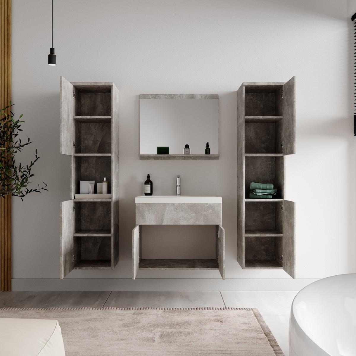 BADMÖBEL-SET Montreal 5 Teile Beton Grau - 60 x 35 x 51 cm - Grau, Holz (60/51/35cm) - Badplaats