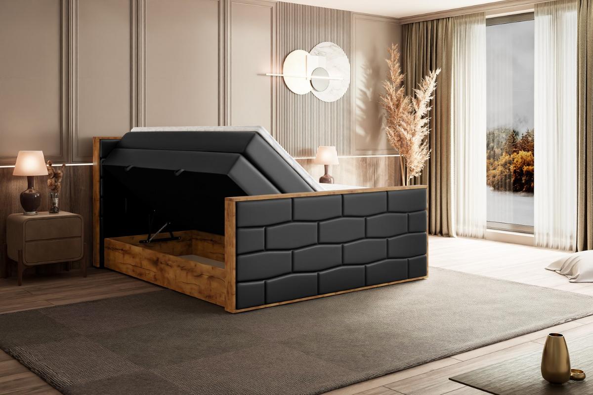 BOXSPRINGBETT mit Matratze H3|H4 und Lattenrost - LOLLI8-Z KING-160x200 - Schwarz Kunstleder - Schwarz, Holzwerkstoff (160/200cm) - ALTDECOR
