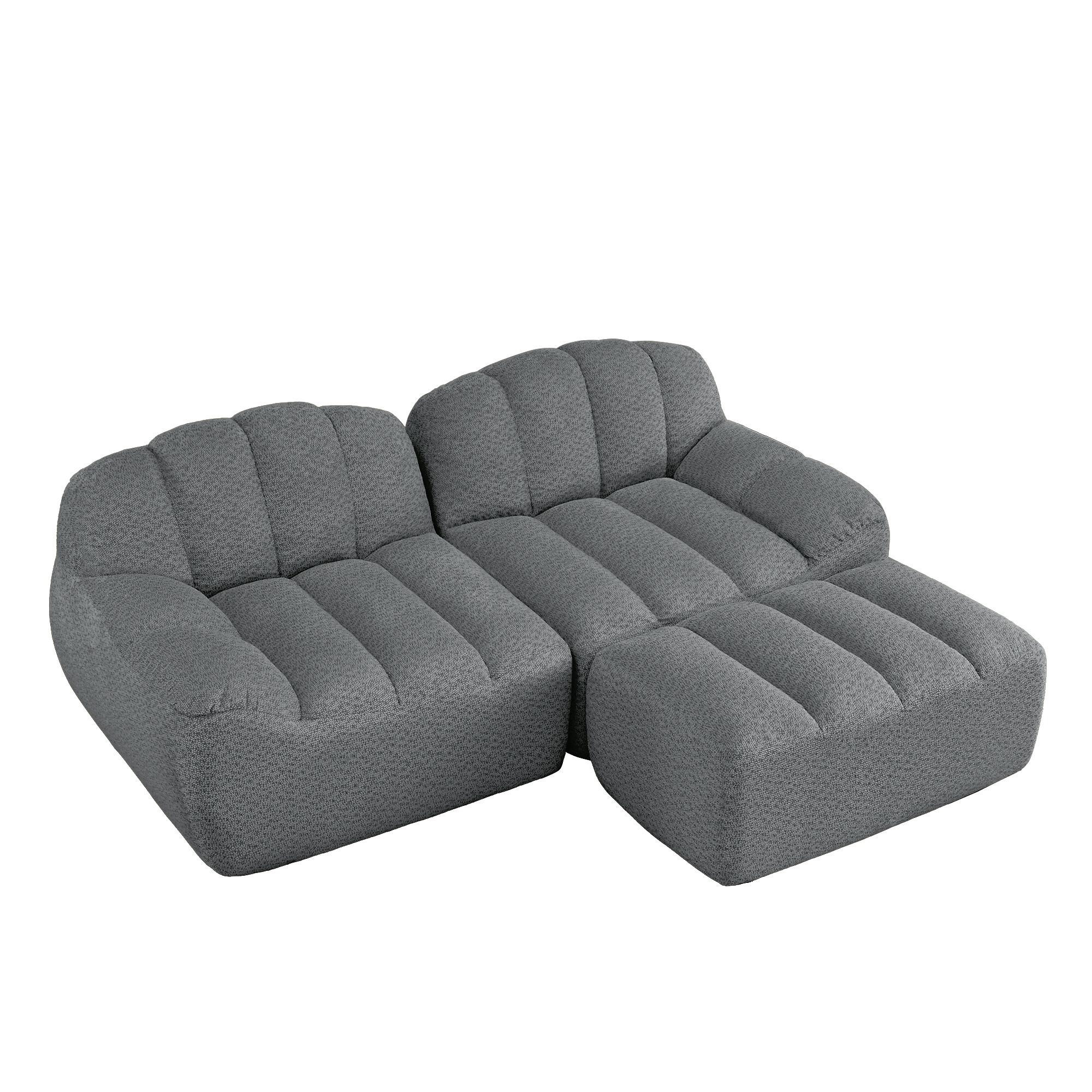 ECKSOFA aus granuliertem Fleece, frameless Lounge-Design ohne Montage - Grau, Textil (210/165cm) - Urban Meuble