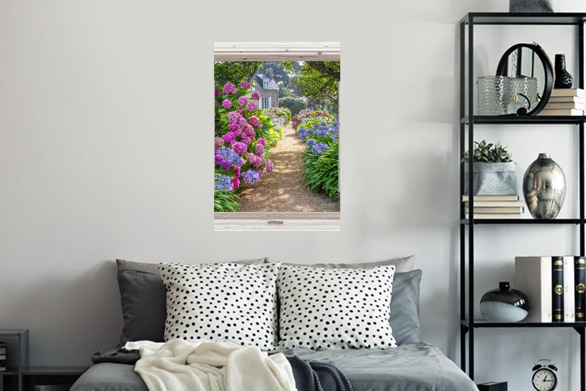 WANDTATTOO Hortensie - Durchsichtig - Blumen - Sommer - Lila - Weg Wandbild 40x60 cm - Lila, Kunststoff (40/60/0.1cm) - MuchoWow