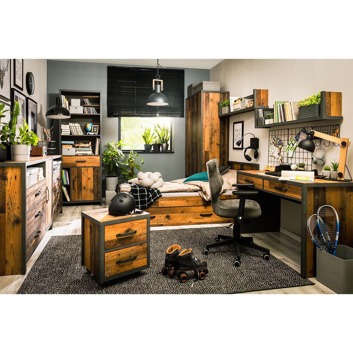 BETT 90/200 Paul Holz und Grau - Grau, Holzwerkstoff (90/200cm) - Petits-meubles
