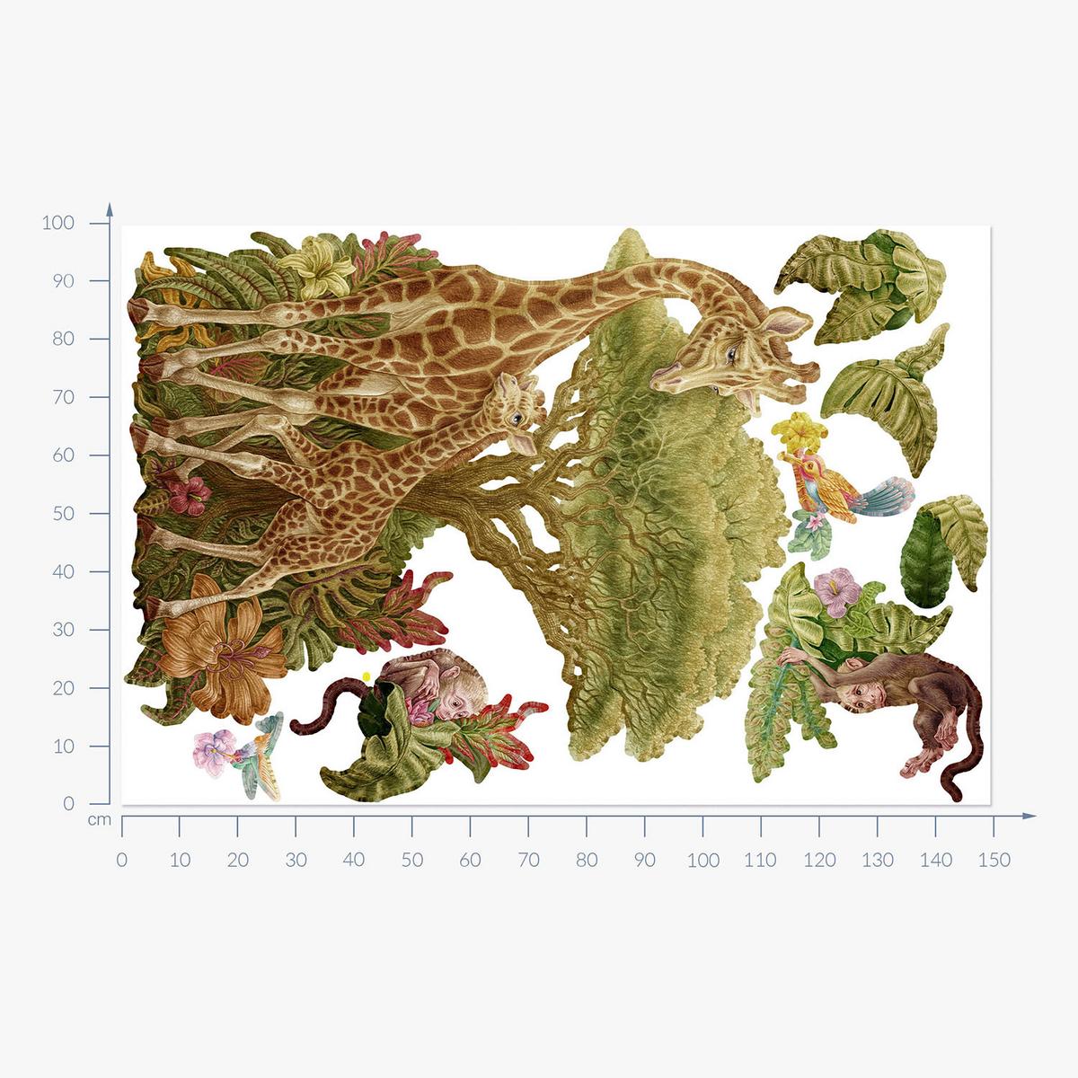 WANDAUFKLEBER 100x150cm - Wildtiere Vegetation - Multicolor, Kunststoff (100/150/0.1cm) - Wallfluent