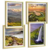BILDER SET 4er Set - 50x50 cm & 40x60 cm Goldrahmen - Ausblicke auf Berge, Flüsse und Wasserfälle - Goldfarben, Kunststoff (50/50cm) - TULUP