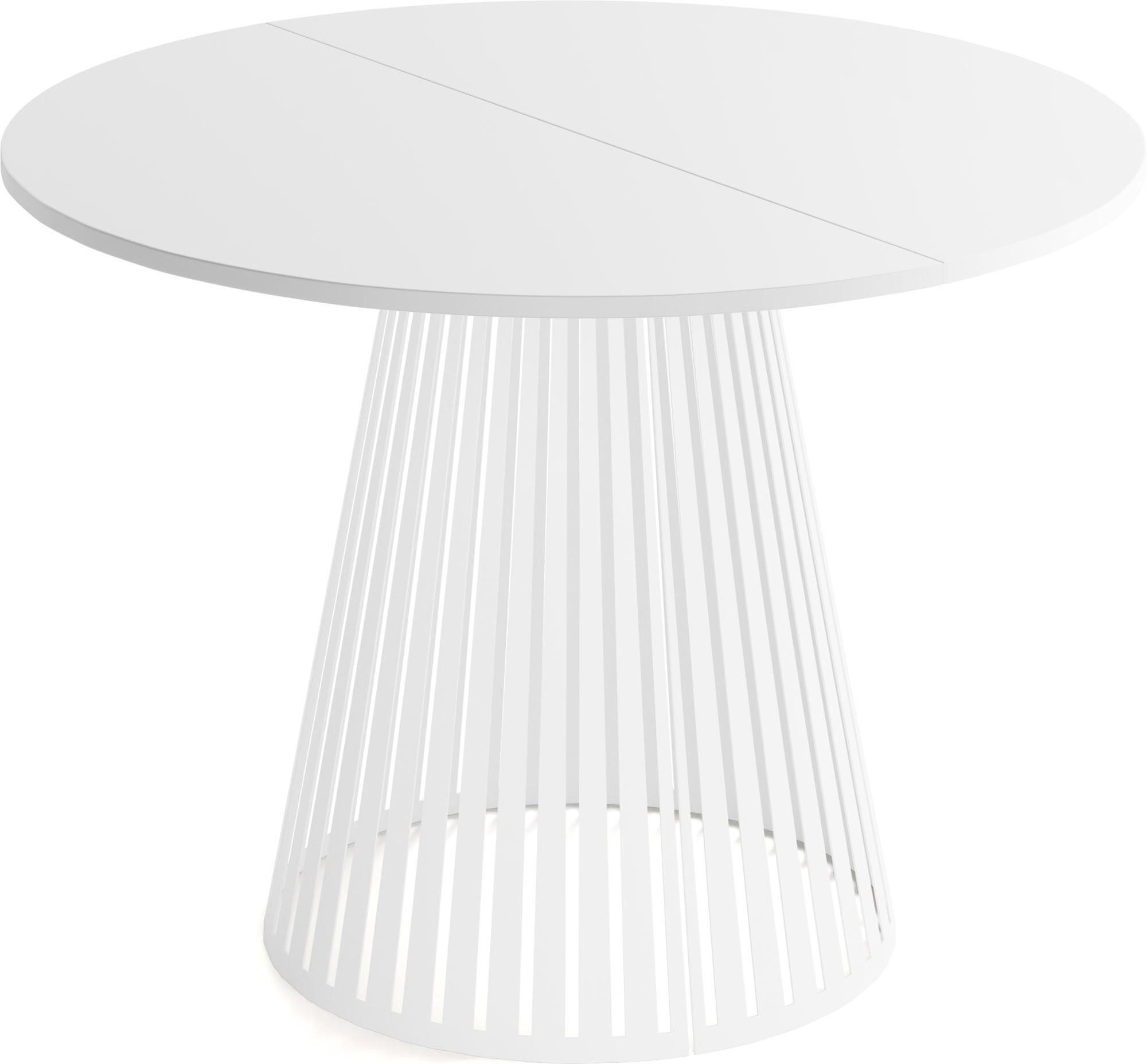 ESSTISCH Naro rund ausziehbar mit Weißem Lamellen-Metallgestell, Weiß 100-180/100/76 cm - Weiß, Holzwerkstoff/Metall (100/176/76cm) - WFL GROUP