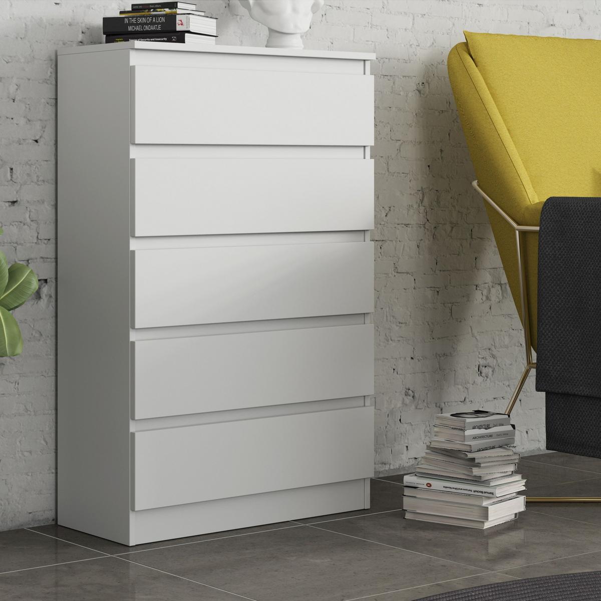 KOMMODE ADRIANO 70/112/33 cm mit 5 Schubladen Weiß - Weiß, Holzwerkstoff (70/112/33cm) - MASSENO