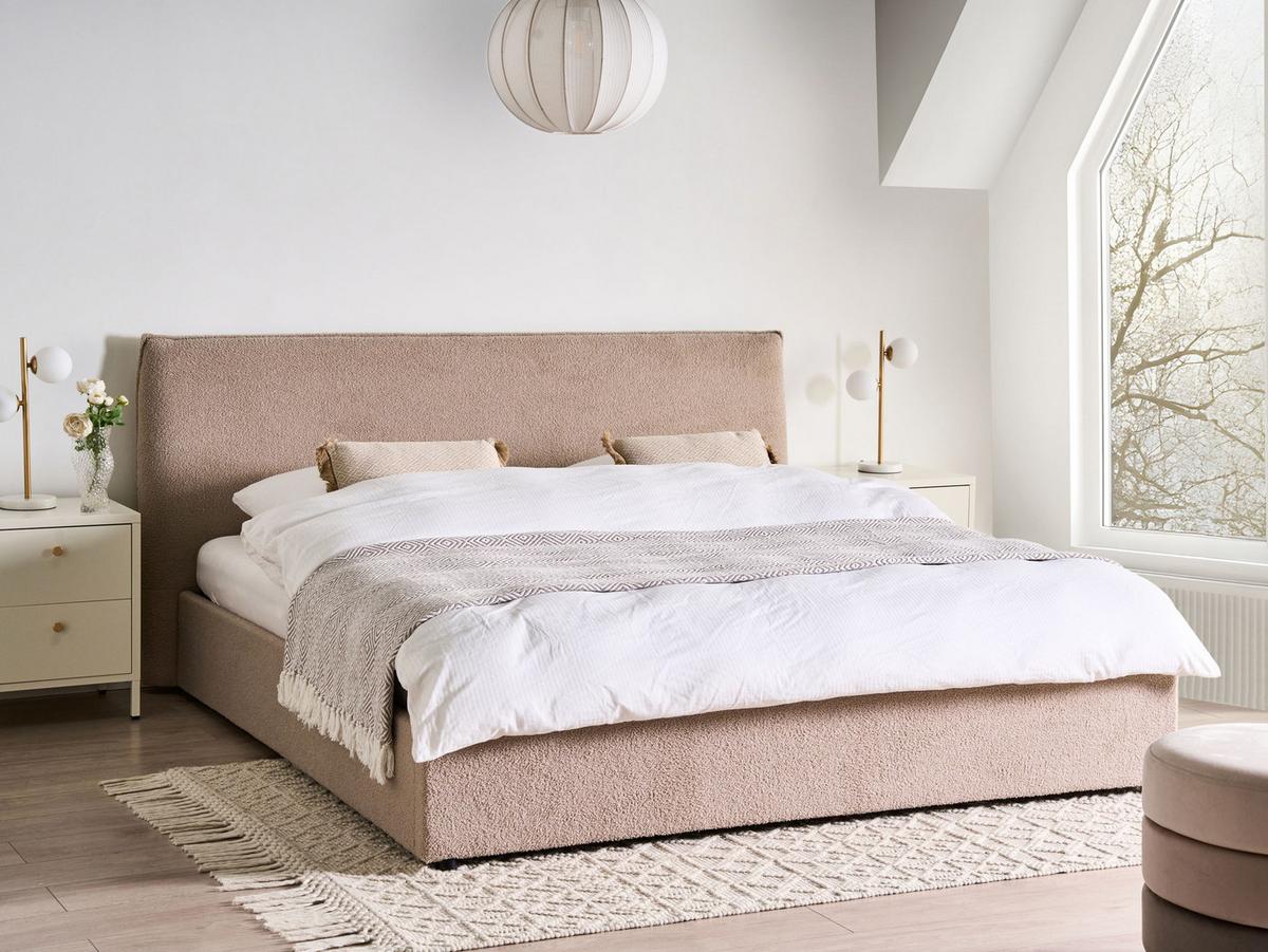 BETT mit Stauraum 180/200 cm Bouclé Taupe Lavaur - Taupe, Textil (180/200cm) - Beliani