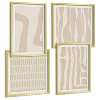 BILDER SET 4er Set - 50x50 cm & 40x60 cm Goldrahmen - Abstrakte Boho-Musterformen - Goldfarben, Kunststoff (50/50cm) - TULUP