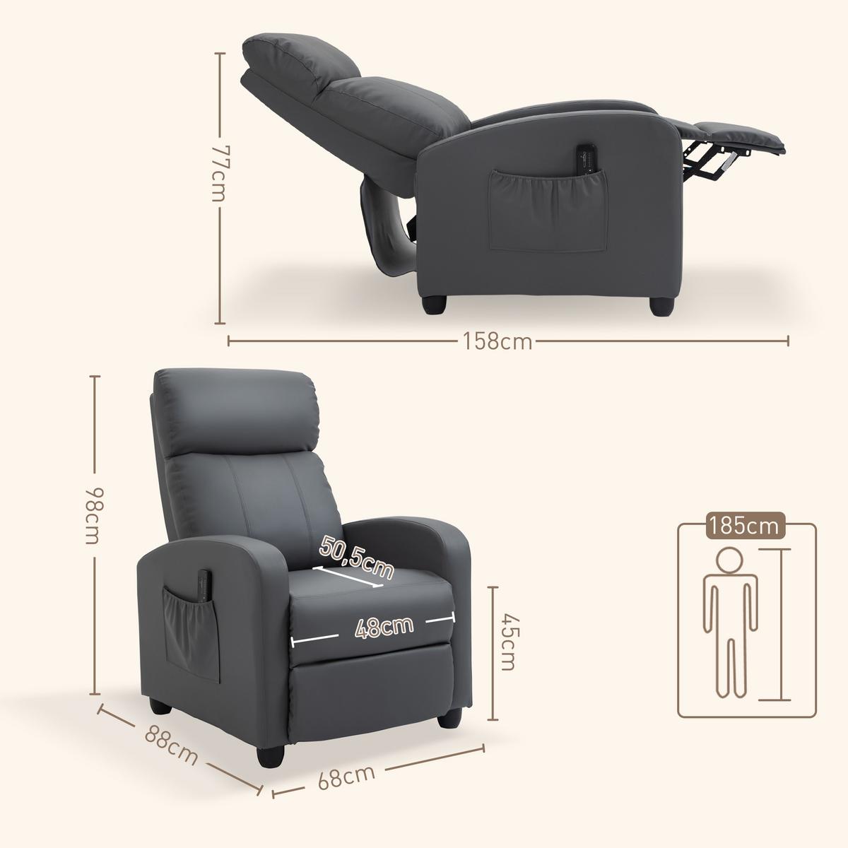 MASSAGESESSEL Kunstleder Schaumstoff Grau - Schwarz/Grau, Kunststoff (88/98/68cm) - HOMCOM