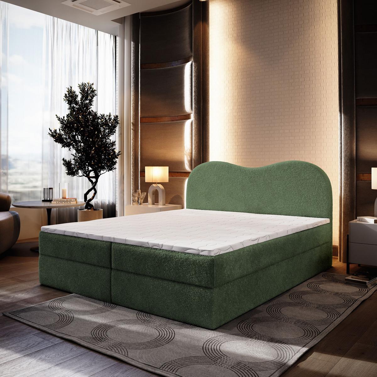 BOXBETT FLUVIA N 180x200 cm mit Matratze und Topper - Grün - Grün, Holz (180/200cm) - MASSENO