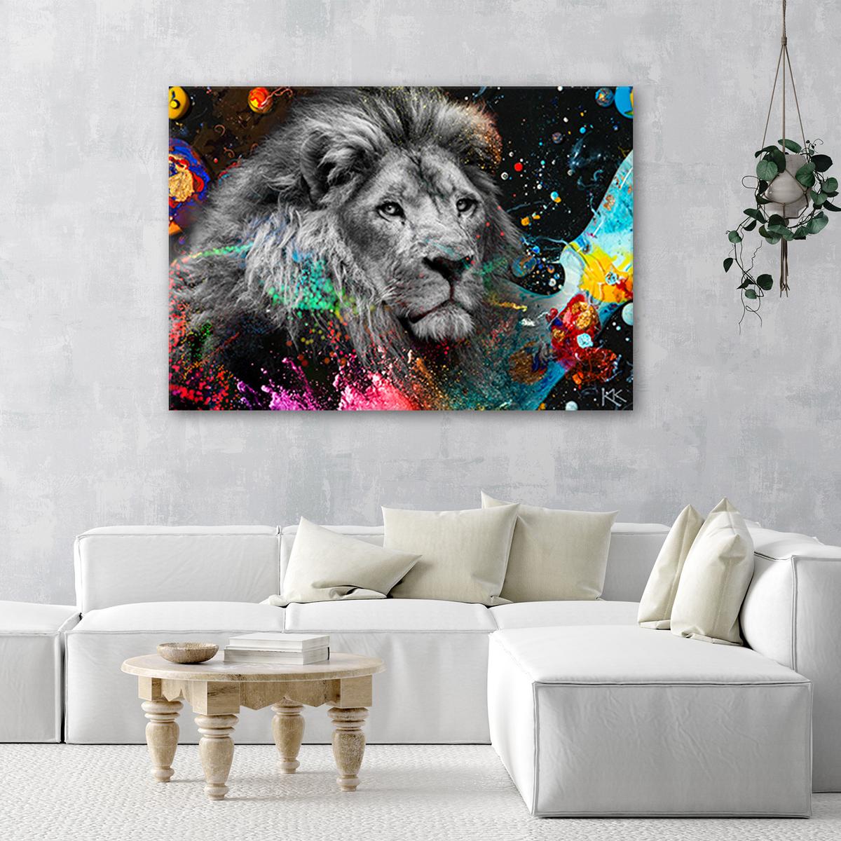 WANDBILD löwe auf farbenfrohen hintergrund - Multicolor, Textil (60/40cm) - Feeby