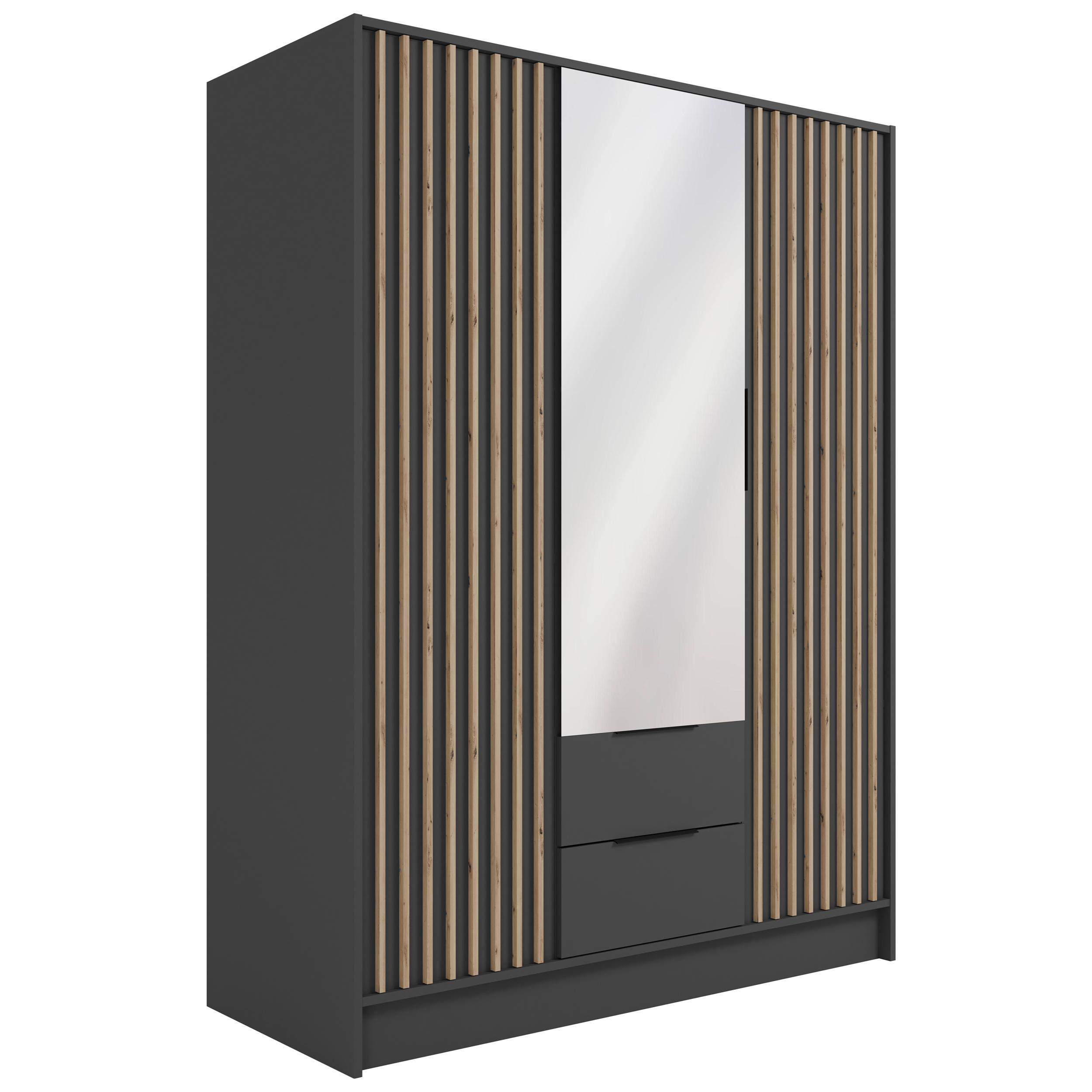 KLEIDERSCHRANK NELIA - 150 cm - Graphitfarben/Eiche Artisan, Holzwerkstoff (150/200/51cm) - ALTDECOR
