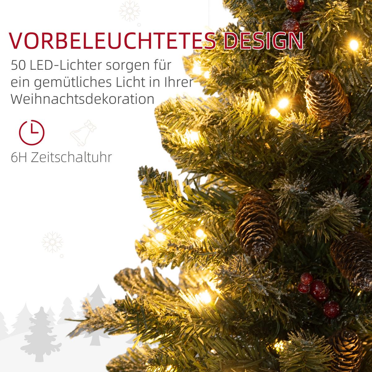 KÜNSTLICHER Weihnachtsbaum 0,6 m Christbaum 86 Astspitzen mit 50 warmweißen LED - Grün, Kunststoff (60cm) - HOMCOM