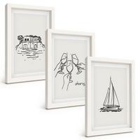 BILDER SET 3er Set - 20x30 cm Weißer Rahmen - Haus am Wasser, Segelboot-Toast - Weiß, Kunststoff (20/30cm) - TULUP