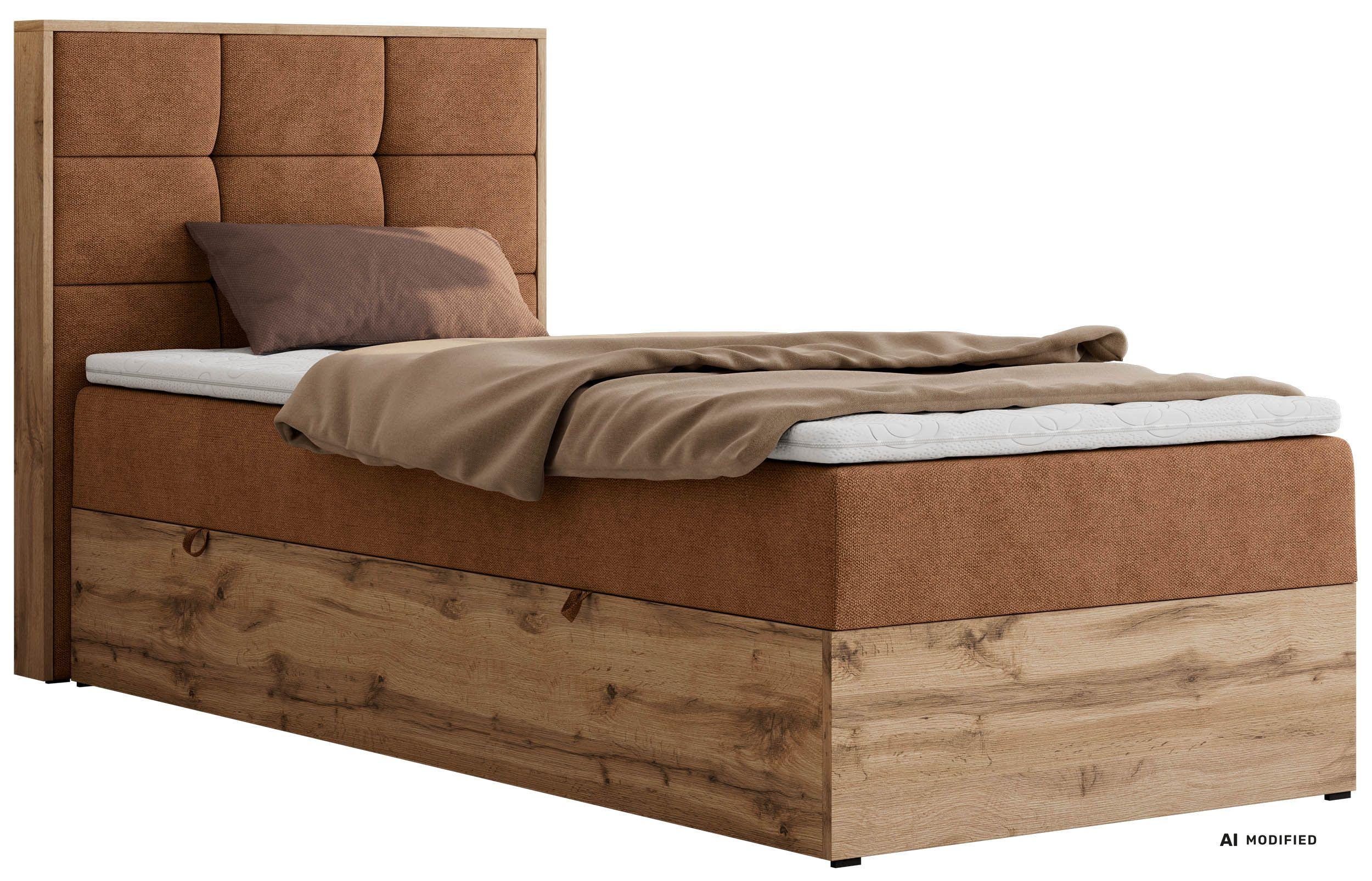 BOXBETT ALBERO 1 90/200 - Orange Stukture - Topper T25 - H3 - Links - Schwarz/Orange, Kunststoff/Textil (90/200cm) - MKS