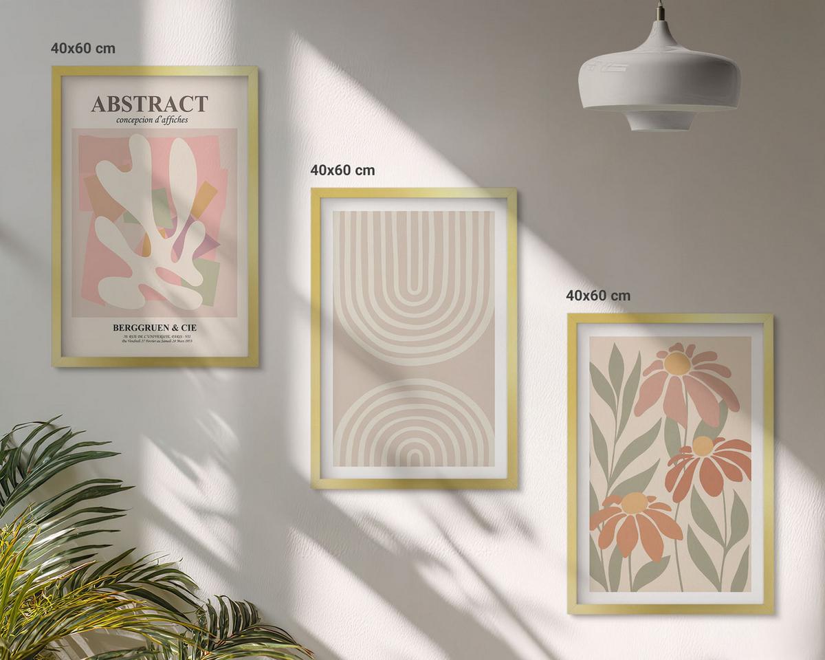 BILDER SET 3er Set - 40x60 cm Goldrahmen - Abstrakte Pflanzenformen - Goldfarben, Kunststoff (40/60cm) - TULUP