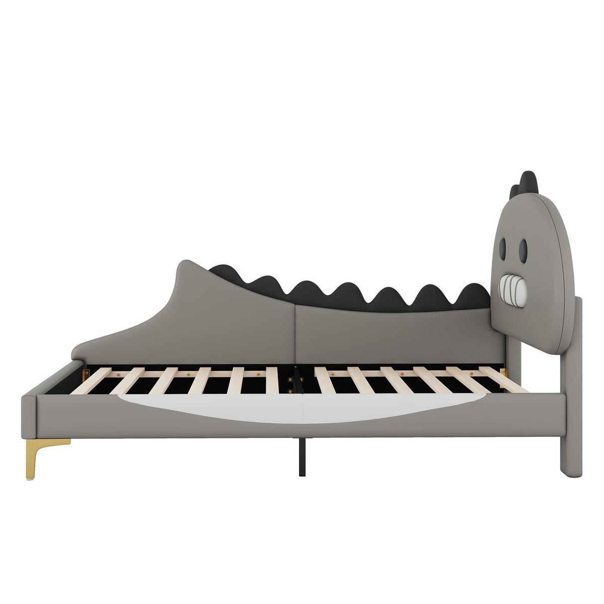 KINDERBETT pu dinosaurier design 90x200cm mit lattenrost - Grau, Leder (90/200cm) - Urban Meuble