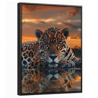 LEINWAND Bilder mit Rahmen - Natur - Leopard - Tier - Sonnenuntergang - Modern - 30x40 - Orange, Textil (30/40cm) - MuchoWow