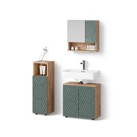 BADMÖBEL-SET Ronco Grün/Goldkraft Eiche 3 Teile - Honigeiche/Grün, Holzwerkstoff (60/59/30cm) - Livinity®