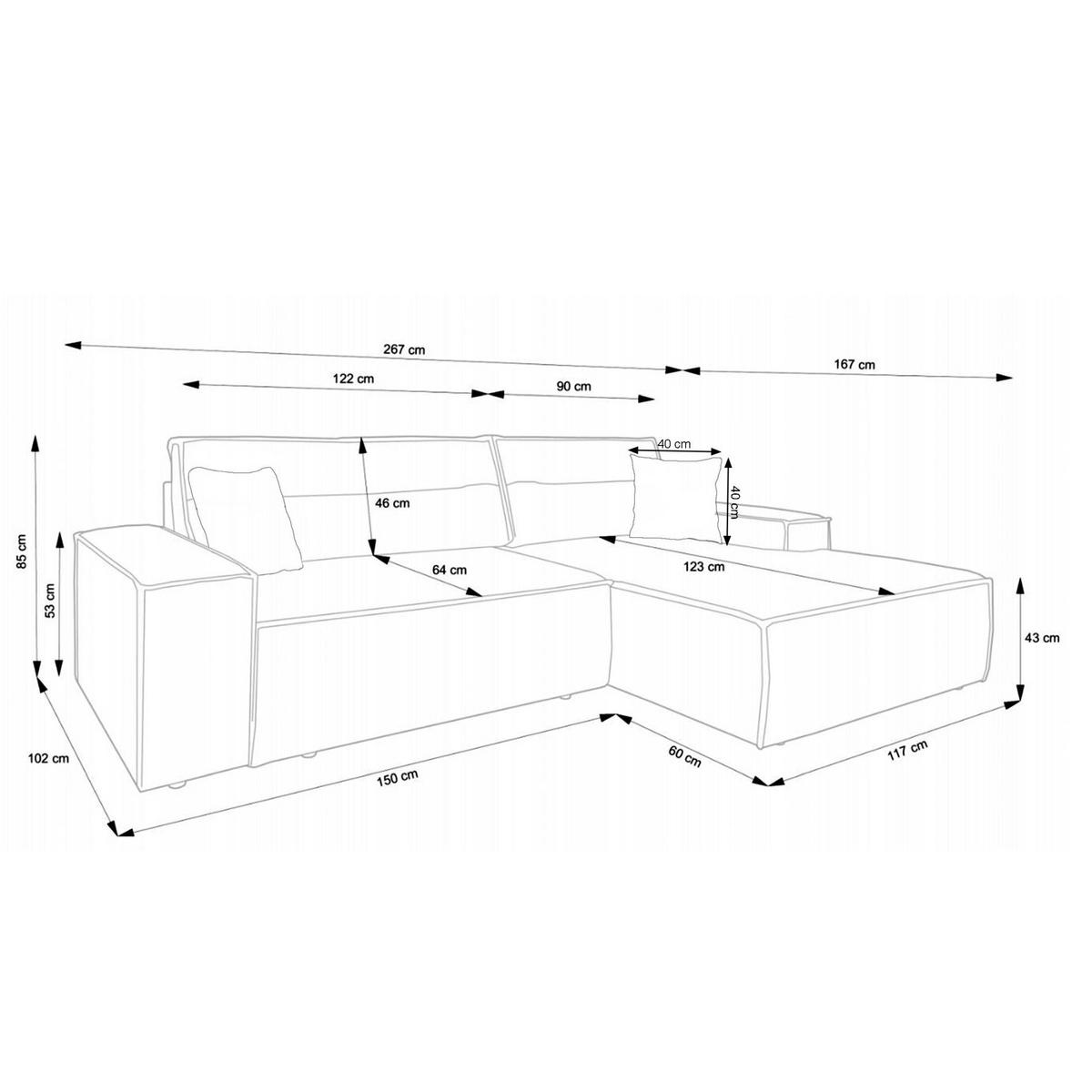 ECKSOFA Farese Schwarz Cord - Schwarz, Kunststoff/Textil (167/267cm) - Selsey