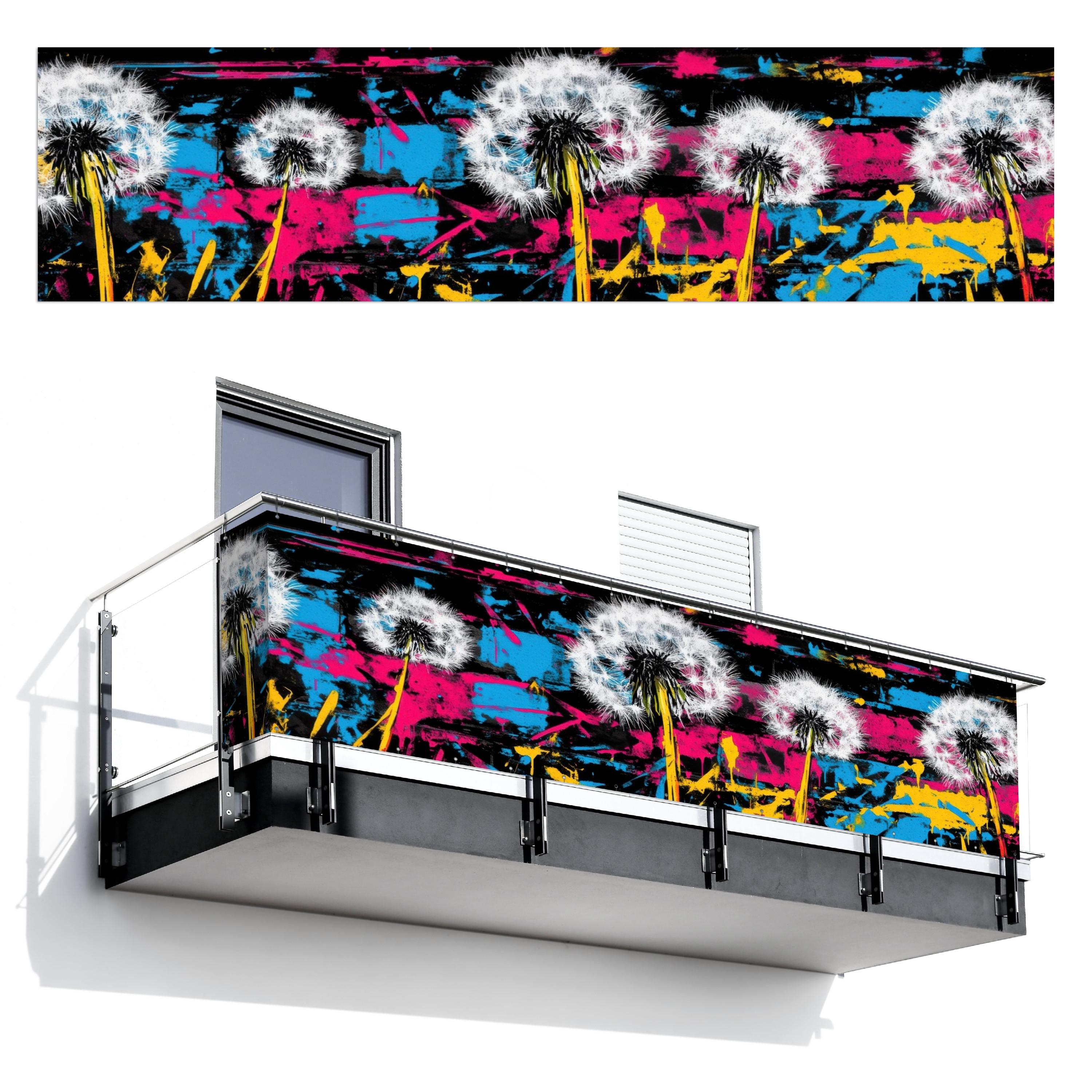 BALKON-SICHTSCHUTZ Straßenkunst - Bunt - Wand Deko XXL 500x130 cm - Schwarz, Kunststoff (500/130cm) - MuchoWow