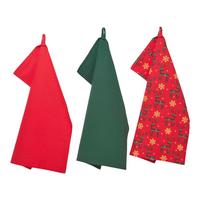 GESCHIRRTÜCHER 3er-Set, Motiv Rentier, 100% Baumwolle - Rot, Textil (50/70cm) - Homescapes