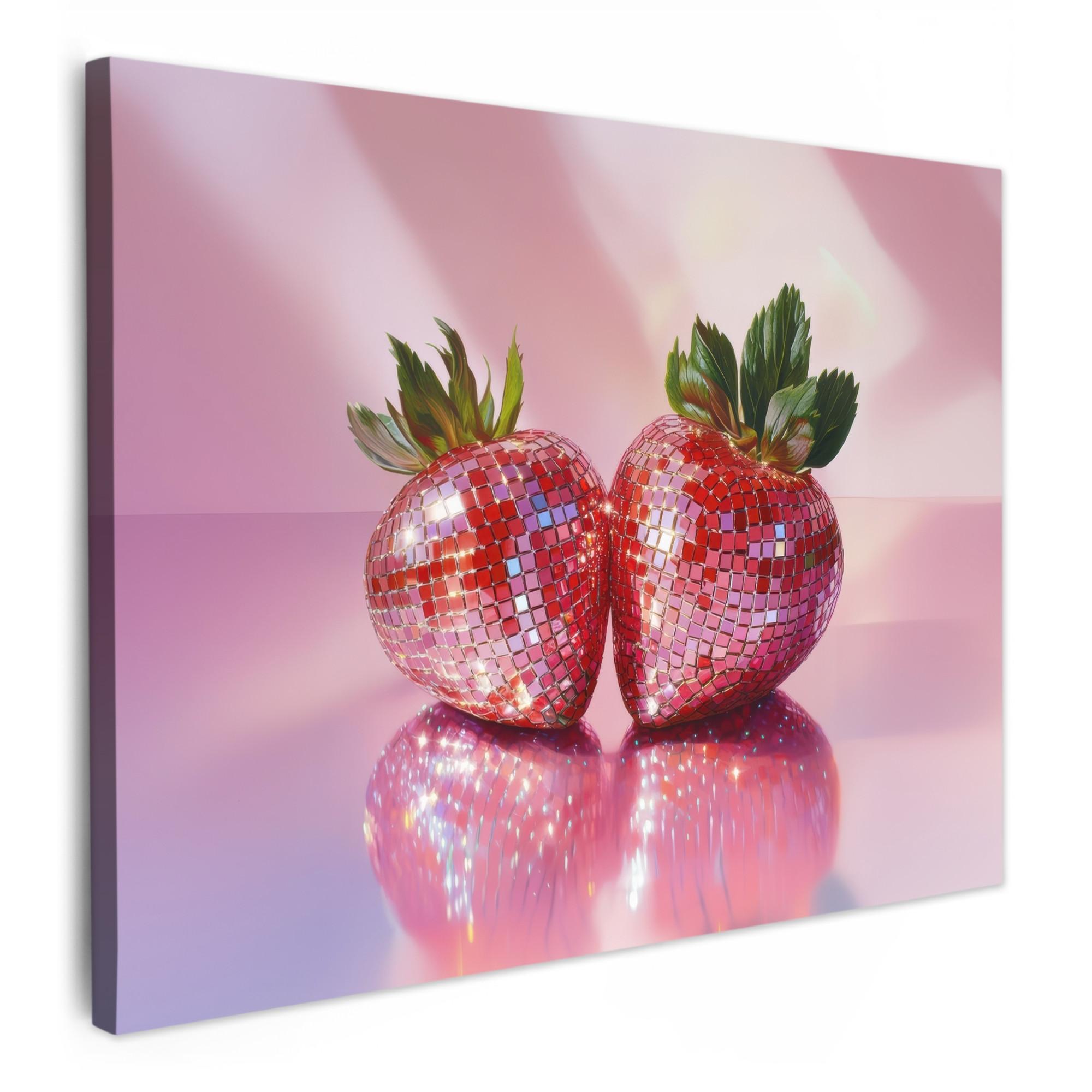 LEINWANDBILD Disco - Obst - Glitzer - Erdbeere Wandbild 40x30 cm - Pink, Textil (40/30cm) - MuchoWow