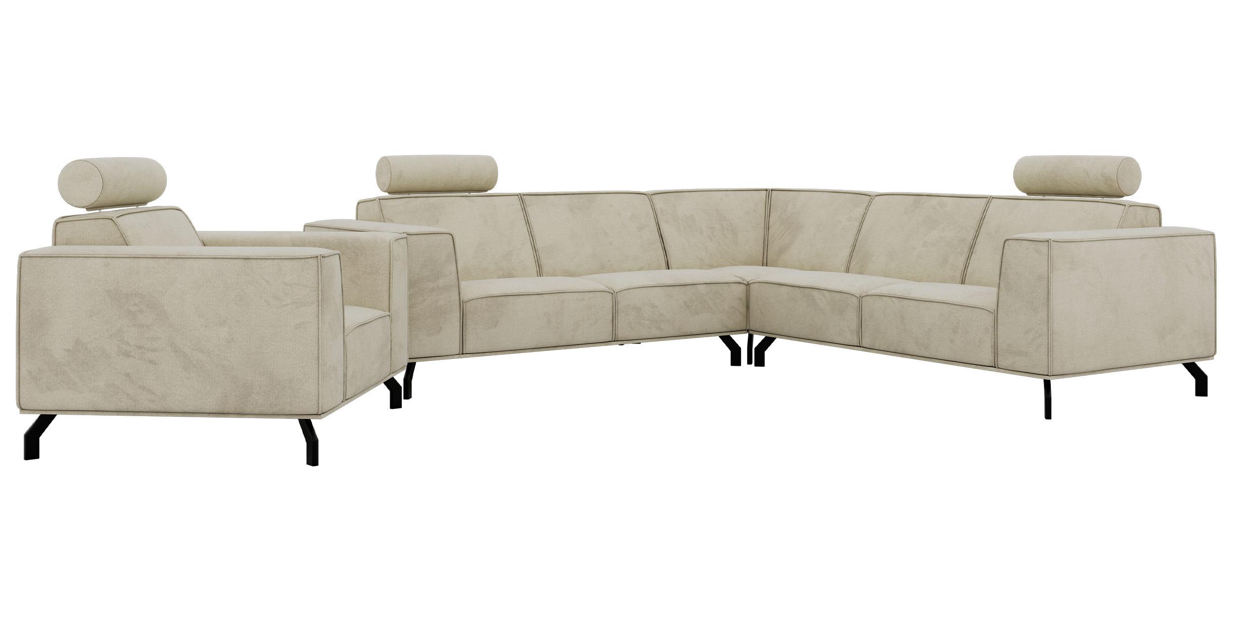 SITZGARNITUR VESANO - Beige Velvet - Beige/Schwarz, Textil/Metall (260/90/260cm) - MKS