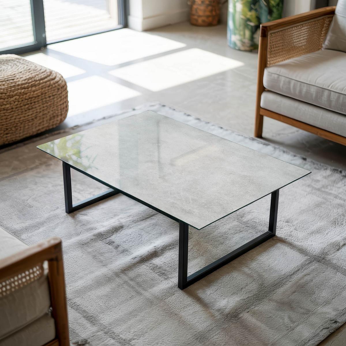 TISCHPLATTE 80x60 cm Betonstruktur mit Kratzern - Hellgrau, Glas (0.4/80/60cm) - TULUP