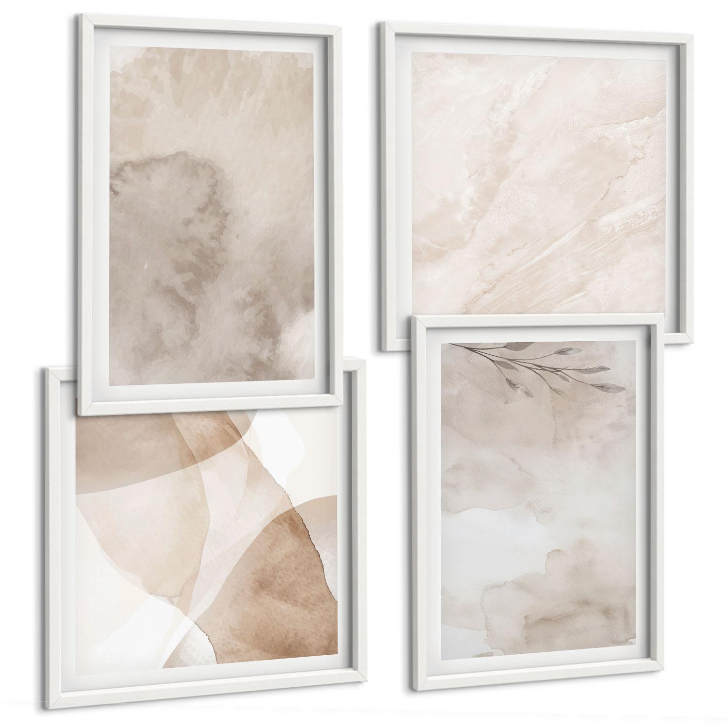 BILDER SET 4er Set - 50x50 cm & 40x60 cm Weißer Rahmen - Aquarellfarben, Boho-Texturen - Weiß, Kunststoff (50/50cm) - TULUP