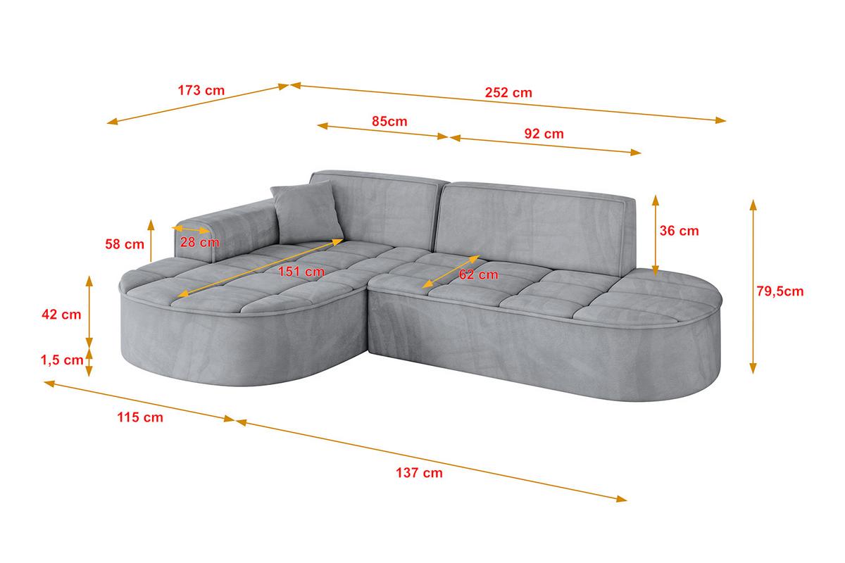 ECKSOFA Ottomane Links LIVO-L1 - 252x173x79,5 cm Hellgrau - Grau, Holzwerkstoff/Textil (252/173cm) - ALTDECOR
