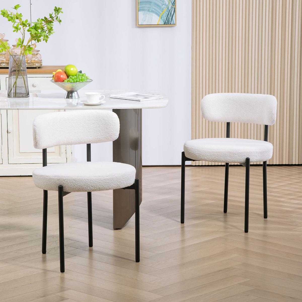 ESSSTÜHLE 2er Set Polyester Stahl Cremeweiß - Creme/Schwarz, Textil/Metall (51/76/51cm) - HOMCOM