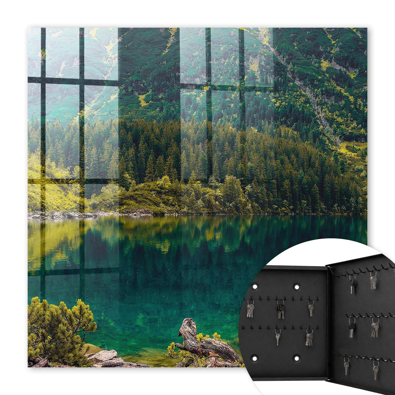 SCHLÜSSELBOX Schwarz 30x30 cm- Türöffnung nach rechts - Bergidylle - Grün, Metall (30/30/5cm) - TULUP