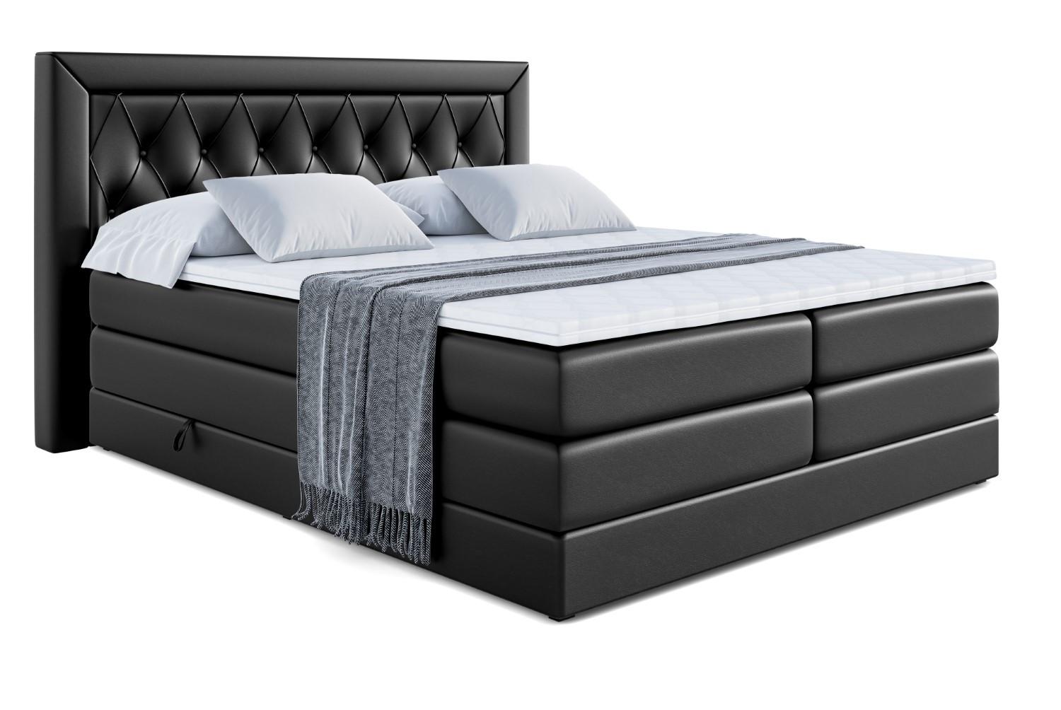 BOXSPRINGBETT NOEL KING - 140 x 200 - H3/H4 - Schwarz Hochglanz - Schwarz Hochglanz, Holzwerkstoff (140/200cm) - ALTDECOR