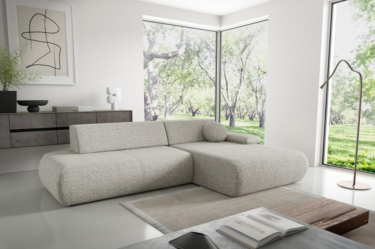 ECKSOFA DELTA R-S Hellgrau Geflochtener Stoff mit Schlaffunktion - Hellgrau, Holz (286/173.5cm) - MASSENO