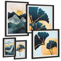BILDER SET 5er Set - 50x50 cm & 20x30 cm & 40x60 cm Schwarzer Rahmen - Fruchtige Muster italienischer Wein - Schwarz, Kunststoff (40/60cm) - TULUP