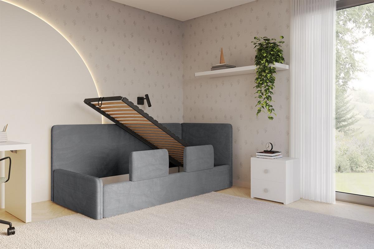 EINZELLBETT Jugendbett mit Bettkasten und Matratze H3/H4, Links - NORY 100x200 Dunkelgrau - Graphitfarben, Holzwerkstoff/Textil (100/200cm) - ALTDECOR