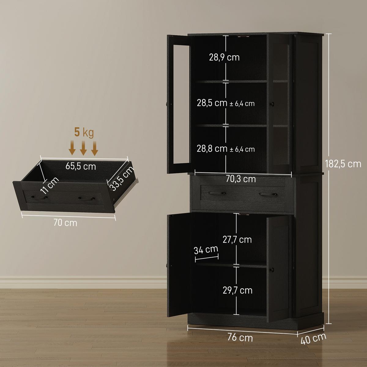 KÜCHENSCHRANK MDF Spanplatte Schwarz - Schwarz, Holzwerkstoff/Metall (40/182.5/76cm) - HOMCOM