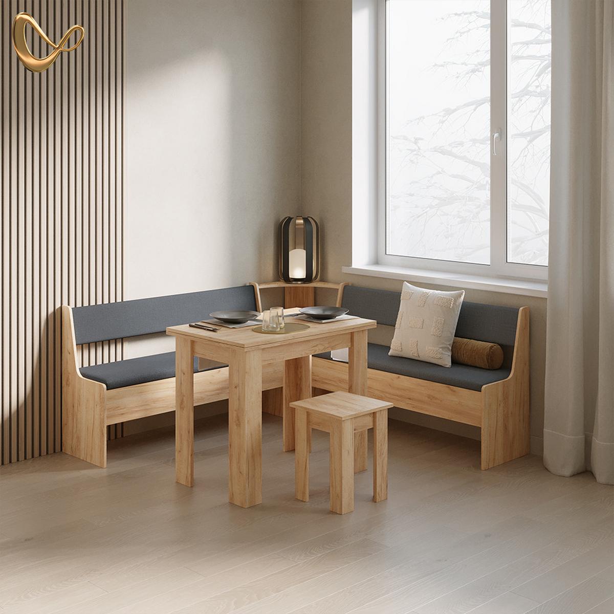 ECKBANKGRUPPE Tiberio Goldkraft Eiche 180 x 180 cm mit Tisch - Honigeiche, Holzwerkstoff (180/80/180cm) - Livinity®