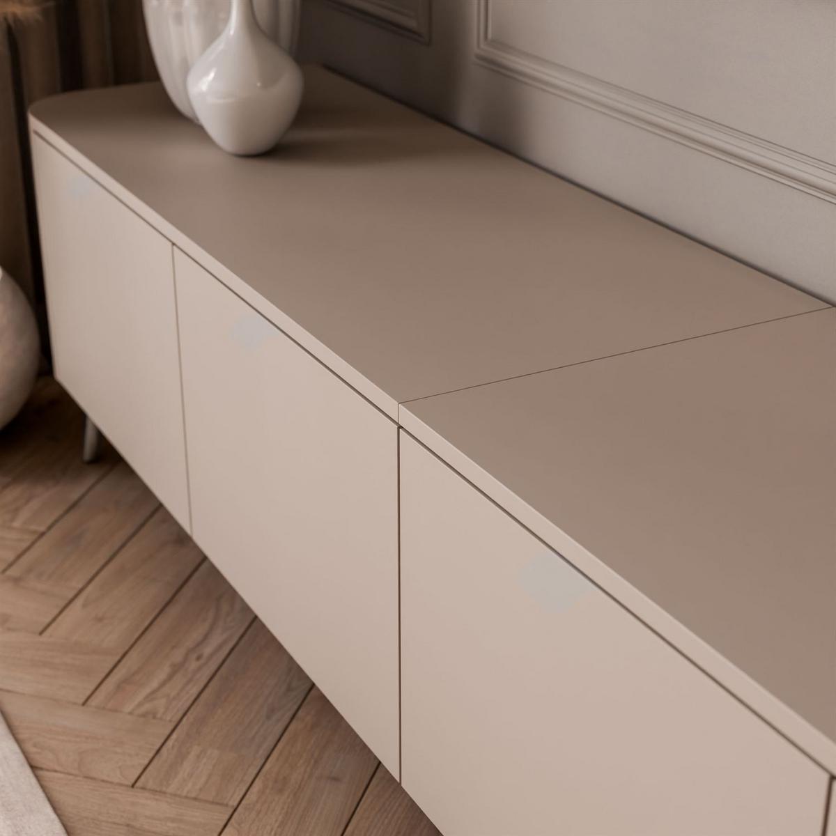 TV-SCHRANK CELESTE PUSH OPEN mit Beleuchtung auf Schräge chromfarbene Füßen - Kaschmir, Holzwerkstoff (200/46.5/40cm) - Lookway