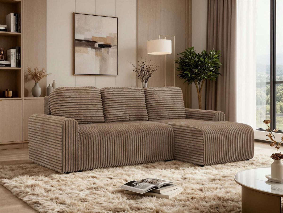 ECKSOFA NESSARO L Braun Cord - Rechts Seite - Schwarz/Braun, Kunststoff/Textil (151/244cm) - MKS