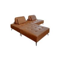 SOFA MIT HOCKER WIOLO 2ER SET Braun Leder - Silberfarben/Braun, Leder/Metall (240/83/110cm) - KAWOLA