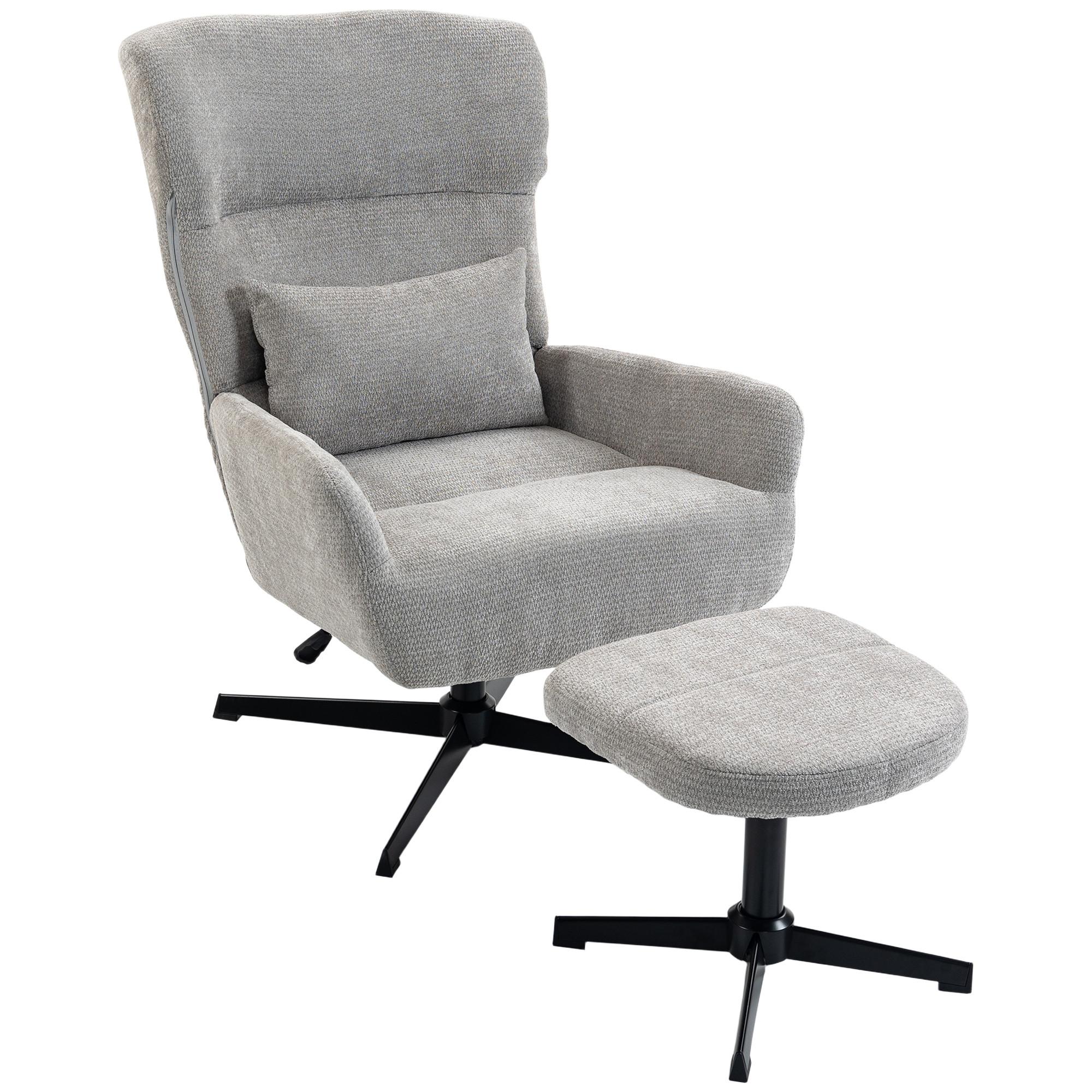RELAXSESSEL-MIT-HOCKER 2er Set Polyester Grau - Schwarz/Grau, Textil/Metall (88/104/71cm) - HOMCOM