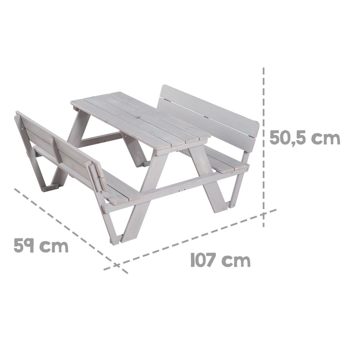 KINDERSITZGRUPPE PICKNICK for 4' Outdoor + mit Lehne mit Schirm Set - Hellgrau, Holz - Roba