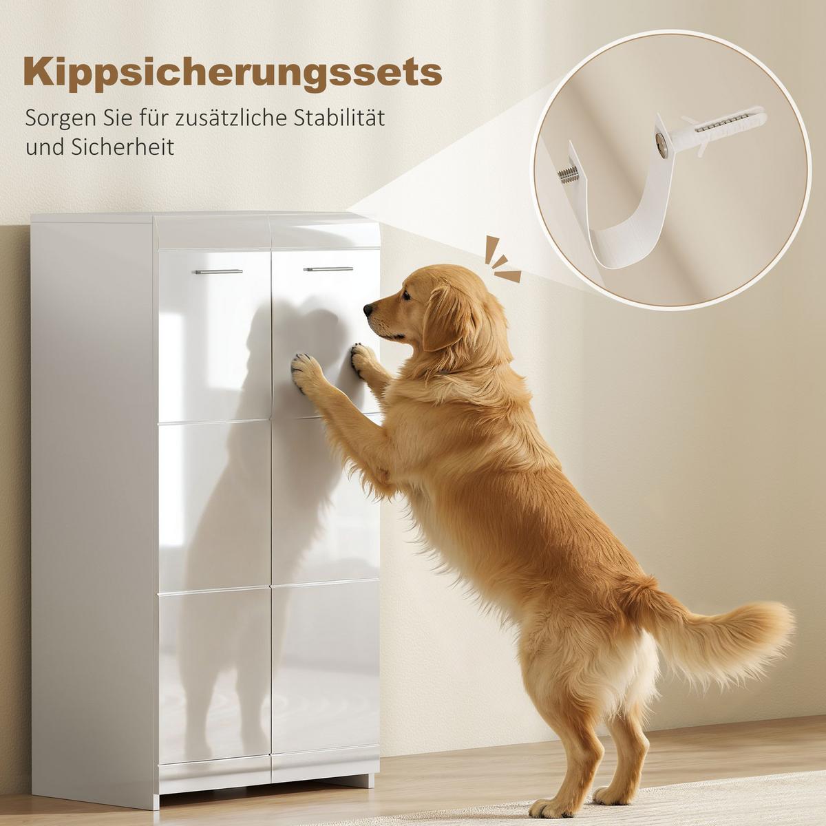 SCHUHSCHRANK Spanplatte Hochglanz-Weiß - Weiß Hochglanz, Holzwerkstoff (36/108/55cm) - HOMCOM