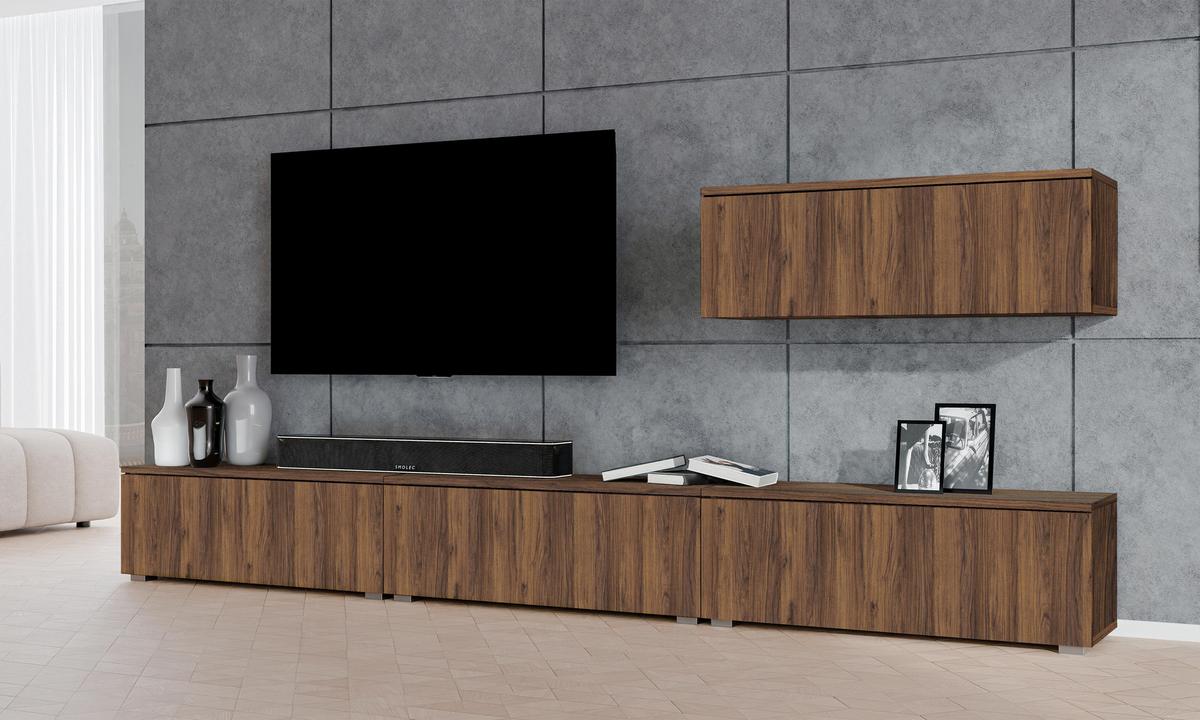 WOHNWAND Loriano IV Nussbaum Warmia 300/70,5/32 cm – Hängend und Stehend - Nussbaumfarben, Holzwerkstoff/Kunststoff (300/70.5/32cm) - AX Living