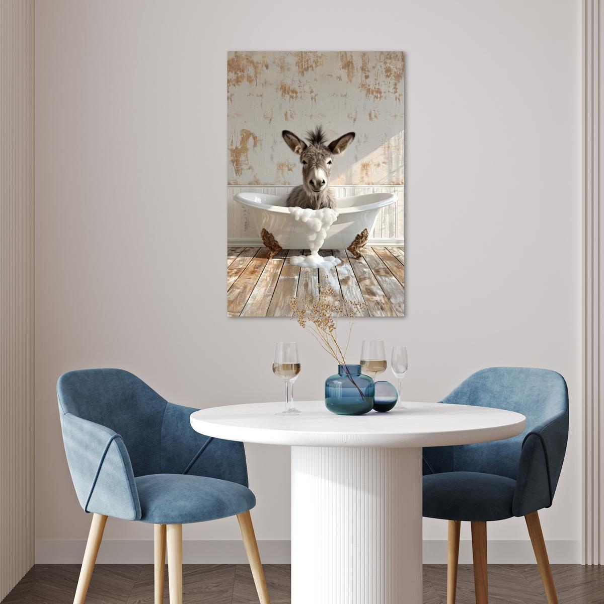 POSTER Esel - Tiere - Badewanne - Schaumstoff Wanddeko 40x60 cm - Weiß, Papier (40/60/0.1cm) - MuchoWow